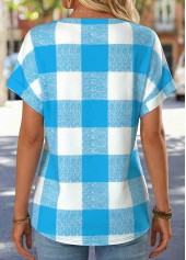Cyan Plaid Tummy Coverage Short Sleeve T Shirt | thumb picture 