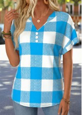 Cyan Plaid Tummy Coverage Short Sleeve T Shirt | thumb picture 
