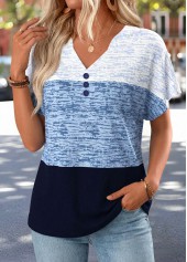 Dusty Blue Geometric Print Tummy Coverage T Shirt | thumb picture 