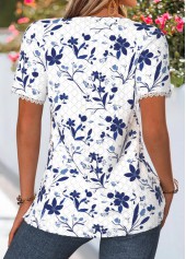 White Floral Print Tuck Stitch Short Sleeve Blouse | thumb picture 