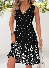 Black Polka Dot Short Shirred Sleeveless V Neck Dress | thumb picture 