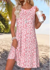 Pink Ditsy Floral Print Short Tuck Stitch Sleeveless Dress