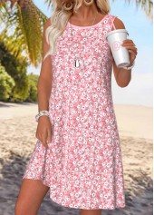 Pink Ditsy Floral Print Short Tuck Stitch Sleeveless Dress | thumb picture 