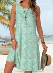 Mint Green Short Tuck Stitch Sleeveless Round Neck Dress