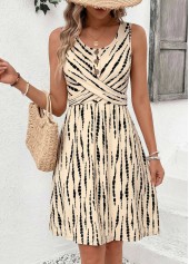 Beige Tie Dye Print Criss Cross Sleeveless Dress | thumb picture 