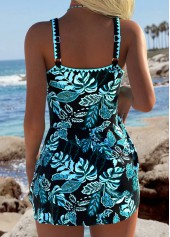 Blue Curved Hem Tropical Plants Print One Piece Swimdress | thumb picture 
