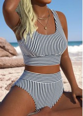 Black High Waisted Striped Bikini Set | thumb picture 