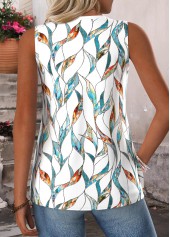 White Geometric Print Tie Sleeveless Split Neck Tank Top | thumb picture 