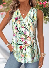 Multi Color Floral Print Curved Hem Sleeveless Tank Top