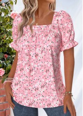 Pink Ditsy Floral Print Curved Hem T Shirt | thumb picture 
