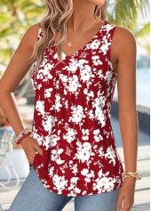 Red Floral Print Patchwork Sleeveless V Neck Tank Top | thumb picture 