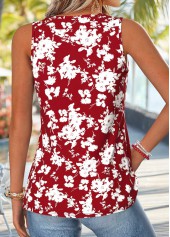 Red Floral Print Patchwork Sleeveless V Neck Tank Top | thumb picture 