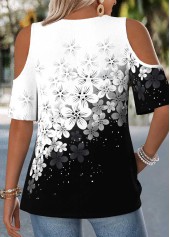 Black Floral Print Curved Hem Half Sleeve T Shirt | thumb picture 