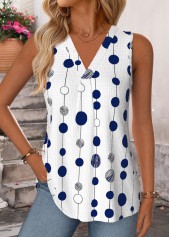 White Geometric Print Curved Hem Sleeveless Tank Top | thumb picture 