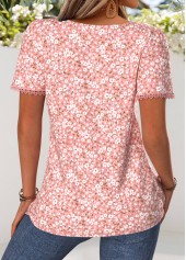 Pink Ditsy Floral Print Patchwork Short Sleeve T Shirt | thumb picture 