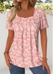 Pink Ditsy Floral Print Patchwork Short Sleeve T Shirt | thumb picture 