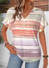 Multi Color Striped Split Short Sleeve T Shirt | thumb picture 