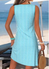 Light Blue Striped Short Shirred Sleeveless V Neck Dress | thumb picture 