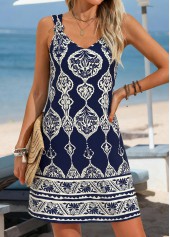 Navy Tribal Print Short Tummy Coverage Sleeveless Dress | thumb picture 