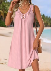 Pink Short Shirred Sleeveless V Neck Dress