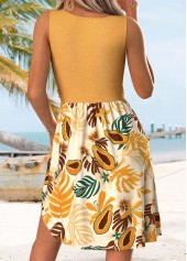 Yellow Floral Print Short Tummy Coverage Sleeveless Dress | thumb picture 