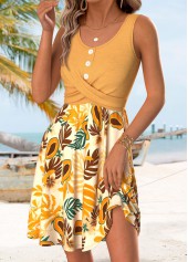 Yellow Floral Print Short Tummy Coverage Sleeveless Dress | thumb picture 