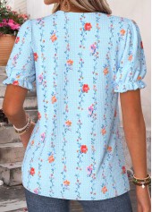 Light Blue Floral Print Patchwork Short Sleeve T Shirt | thumb picture 