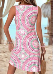 Light Pink Tribal Print Short Tummy Coverage Sleeveless Dress | thumb picture 