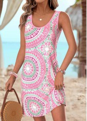 Light Pink Tribal Print Short Tummy Coverage Sleeveless Dress | thumb picture 