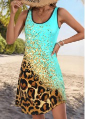 Multi Color Leopard Short Contrast Piping Sleeveless Dress | thumb picture 