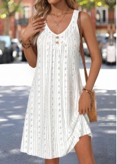 White Short Shirred Sleeveless V Neck Dress