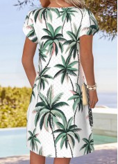 Multi Color Tropical Plants Print Short Tuck Stitch Dress | thumb picture 