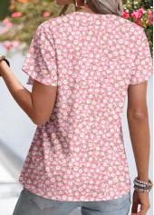 Pink Ditsy Floral Print Patchwork Short Sleeve Blouse | thumb picture 
