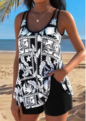 Black Mid Waisted Curved Hem Tankini Set | thumb picture 