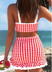 Red Mid Waisted Three-piece Plaid Bikini Set | thumb picture 