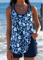 Navy Mid Waisted Curved Hem Tankini Set