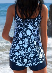 Navy Mid Waisted Curved Hem Tankini Set | thumb picture 