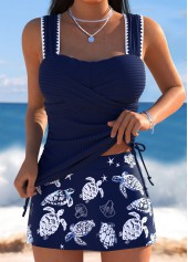 Tummy Coverage Navy Marine Life Print Tankini Set