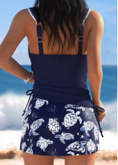 Tummy Coverage Navy Marine Life Print Tankini Set | thumb picture 