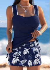 Tummy Coverage Navy Marine Life Print Tankini Set | thumb picture 
