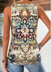 Multi Color Tribal Print Curved Hem Sleeveless Tank Top | thumb picture 