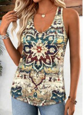 Multi Color Tribal Print Curved Hem Sleeveless Tank Top | thumb picture 