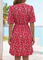 Red Ditsy Floral Print Short Surplice Half Sleeve Dress | thumb picture 