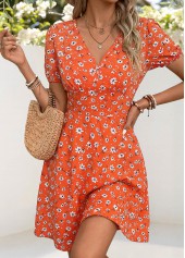 Red Ditsy Floral Print Short Tummy Coverage Dress