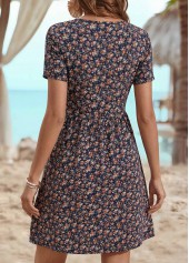 Multi Color Ditsy Floral Print Short Round Neck Dress | thumb picture 