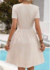 Beige Striped Short Double Side Pockets Round Neck Dress | thumb picture 