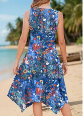Multi Color Ditsy Floral Print Handkerchief Hem Sleeveless Dress | thumb picture 