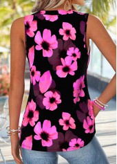 Neon Rose Red Floral Print Curved Hem Tank Top | thumb picture 
