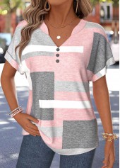 Light Pink Geometric Print Tummy Coverage T Shirt