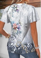 Light Grey Random Floral Print Curved Hem T Shirt | thumb picture 